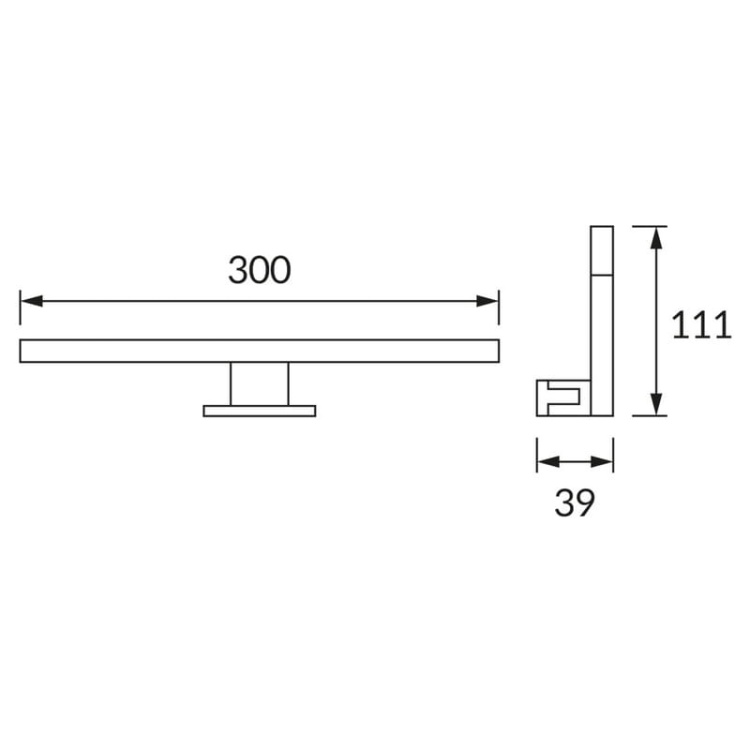 Kinkiet ROXANA LED chrom 30cm 5W 330lm b.neutralny IP44 STRÜHM wymiary.jpg