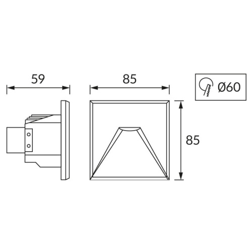 Wymiary oprawy KURS LED D 85x85x59 mm