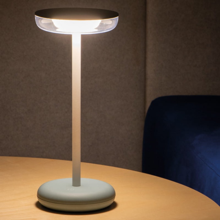 Lampa stołowa LED FLUXY 1,7W 3000K 140lm ściemnialna IP44 niebieska KANLUX 37312 rozświetlona.jpg