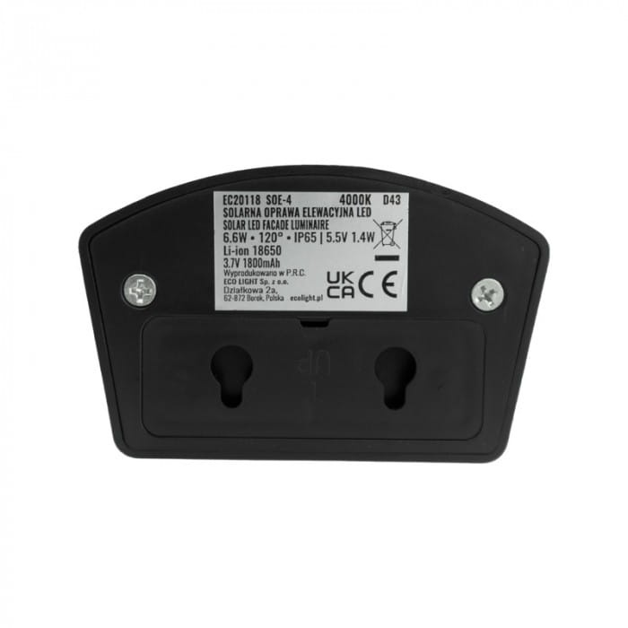Solarna lampa oświetleniowa LED z czujnikiem ruchu PIR i sensorem zmierzchu SOE-4 tył