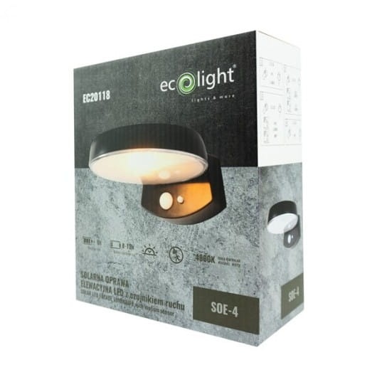 Solarna lampa oświetleniowa LED z czujnikiem ruchu PIR i sensorem zmierzchu SOE-4 pudełko