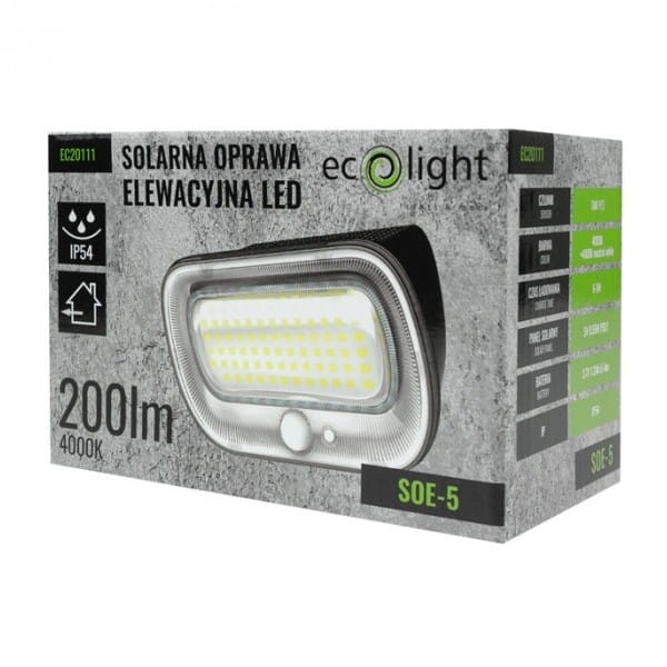 Lampa solarna LED z czujnikiem ruchu i zmierzchu SOE-5 pudełko