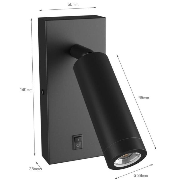 Kinkiet ścienny MADARA SLIM MR11 GU10 czarny IP20 SPECTRUM wymiary.jpg