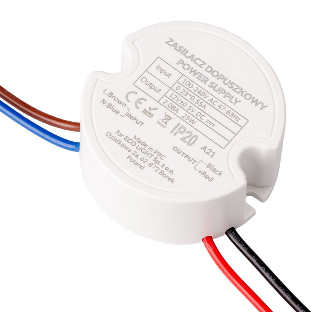 Zasilacz do puszki instalacyjnej ∅60 12VDC 25W IP67 EC20127 Ecolight
