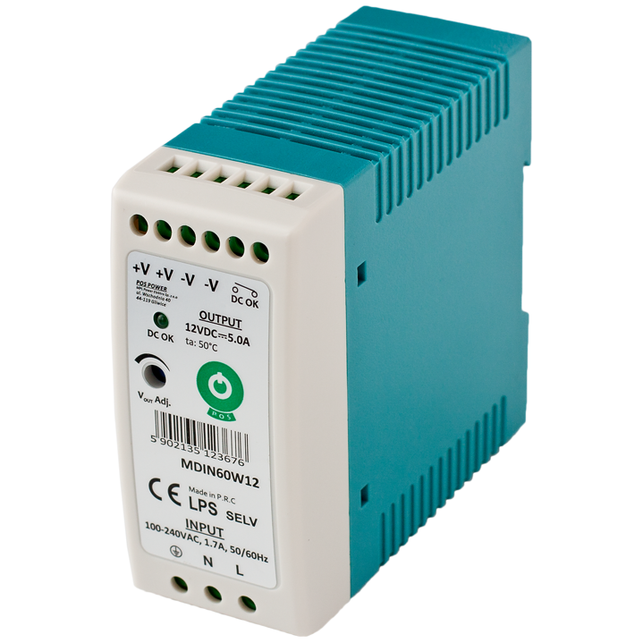 Zasilacz stałonapięciowy MDIN60W na szynę TS35 60W 12V DC 5A