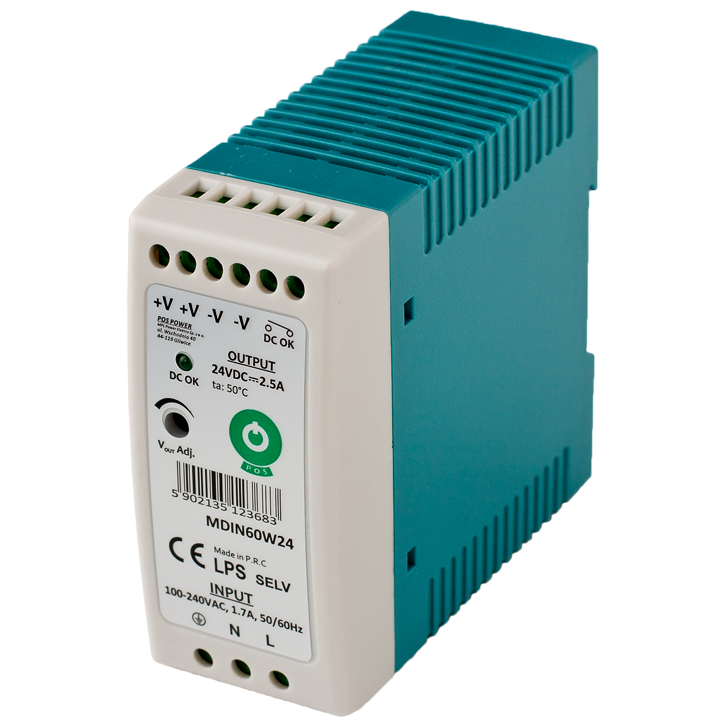 Zasilacz stałonapięciowy MDIN60W na szynę TS35 60W 24V DC 2,5A
