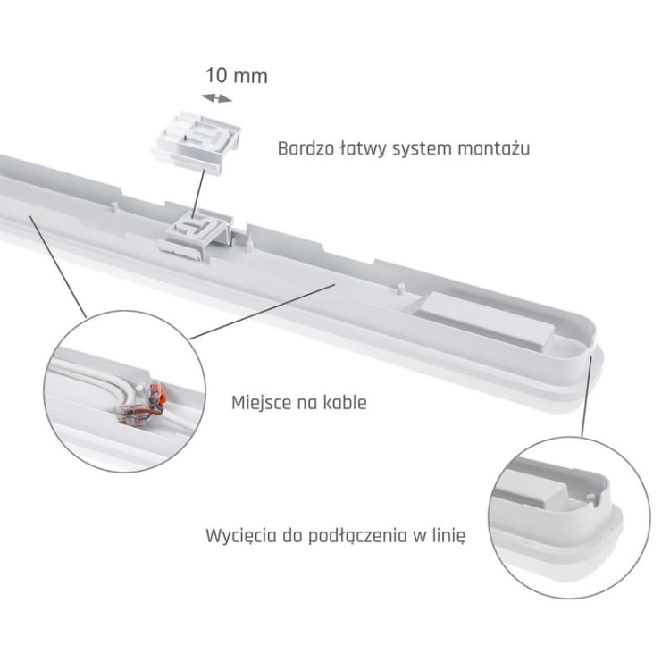 Oprawa hermetyczna LIMEA GO 120cm 50W b. zimna 6000K 6700lm 120° IP65 SPECTRUM montaż
