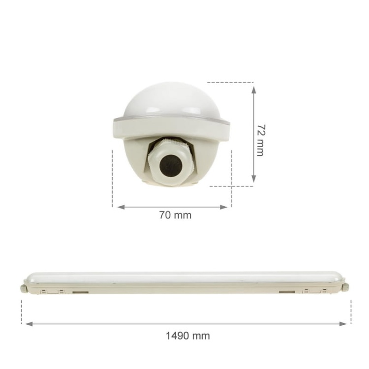 Oprawa hermetyczna LIMEA GIGANT 150cm 52W b. zimna 6000K 8900lm 120° IP65 SPECTRUM wymiary