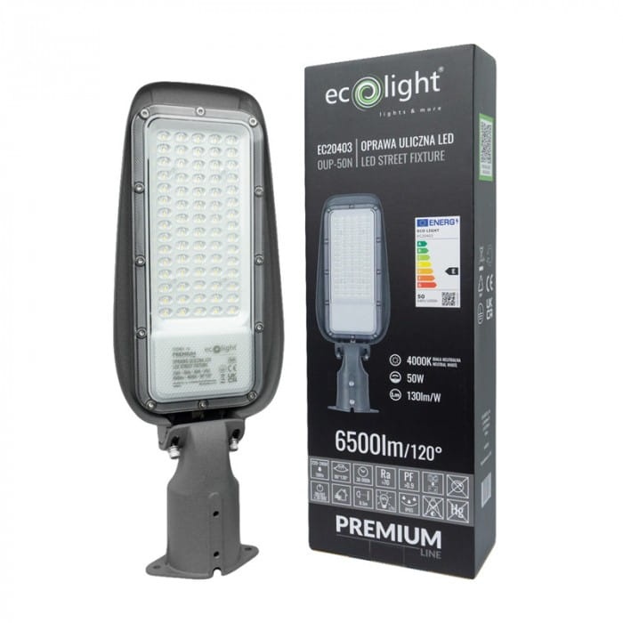 Oprawa uliczna LED PREMIUM 50W 4000K 6500lm IP65 szara Ecolight EC20003 opakowanie.jpg