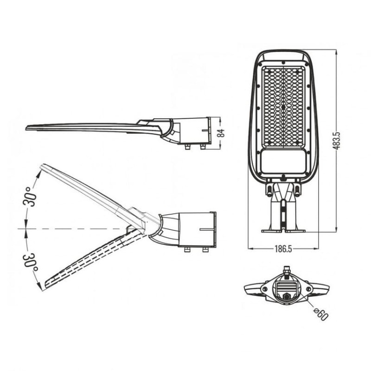 Oprawa uliczna LED PREMIUM 100W 4000K 13000lm IP65 szara Ecolight EC20405 wymiary.jpg