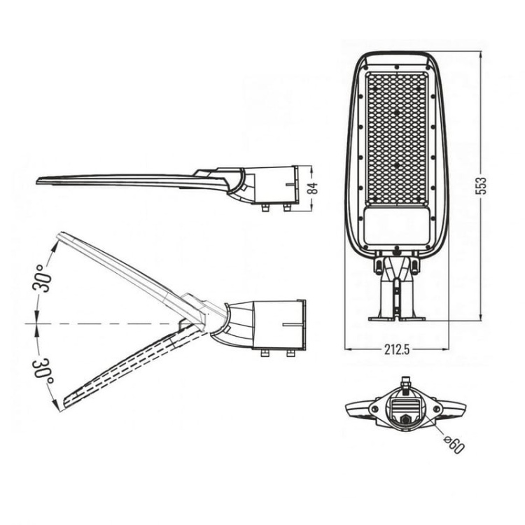 Oprawa uliczna LED PREMIUM 150W 4000K 19500lm IP65 szara Ecolight EC20407 wymiary.jpg