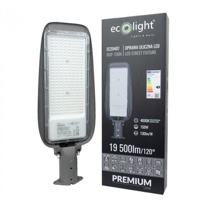 Oprawa uliczna LED PREMIUM 150W 4000K 19500lm IP65 szara Ecolight EC20407 opakowanie.jpg