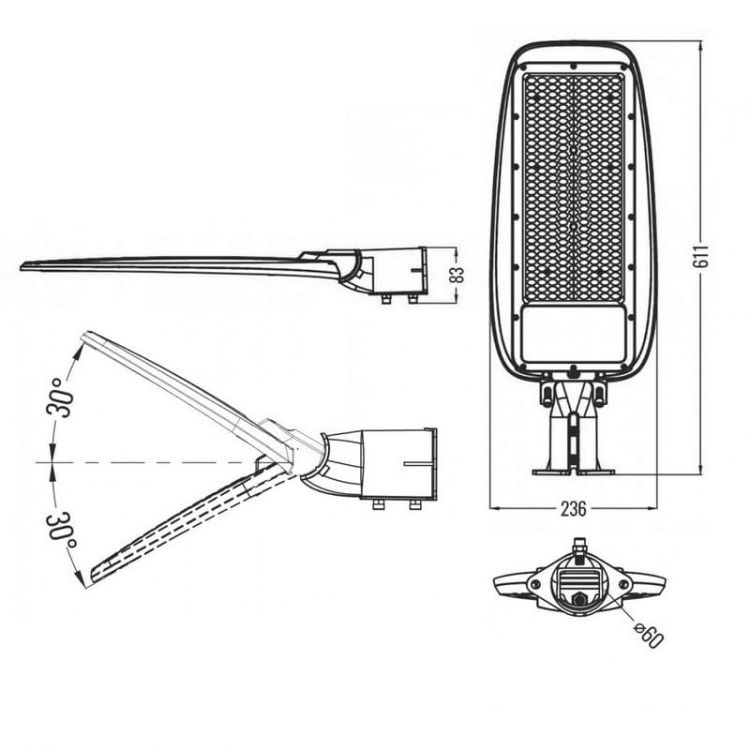 Oprawa uliczna LED PREMIUM 200W 4000K 26000lm IP65 szara Ecolight EC20409 wymiary.jpg