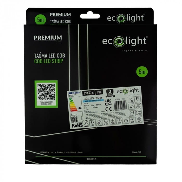 Taśma LED COB biała zimna 12V 35W1600diod IP20 5m Ecolight EC20302 kartonik.jpg