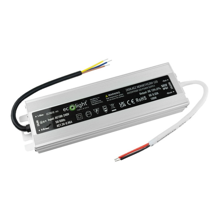 Zasilacz hermetyczny do LED 12VDC 100W IP67 EC79610 Ecolight