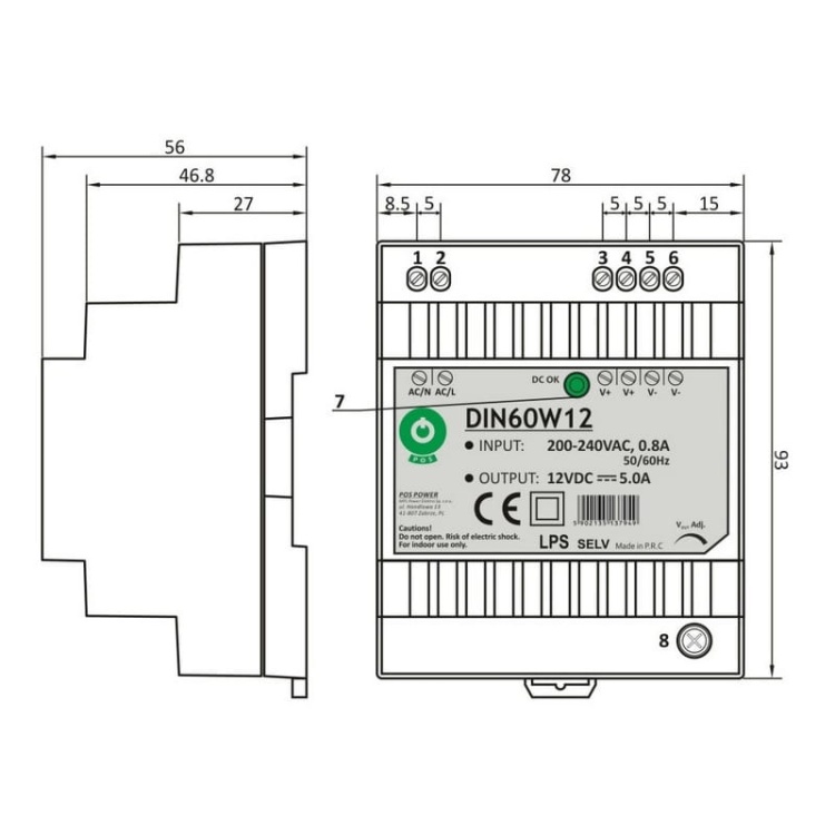 Zasilacz POS na szynę 60W 15V DC 4A DIN60W15.jpg