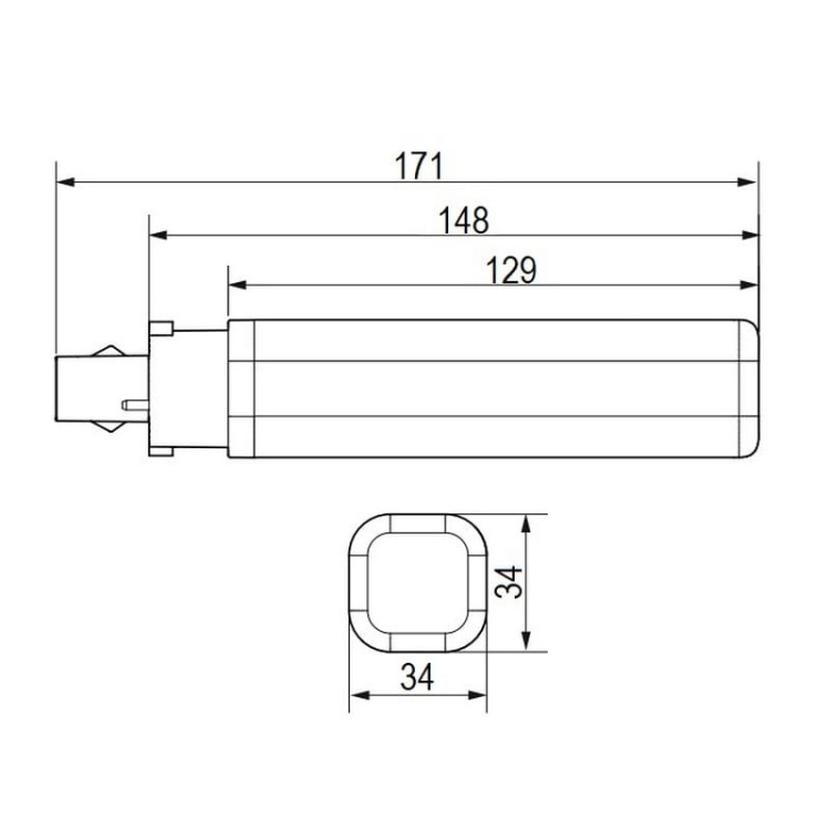 Świetlówka LED Philips G24d-3 CorePro LED PLC 8.9W 830 2P b.ciepła 990lm wymiary.jpg