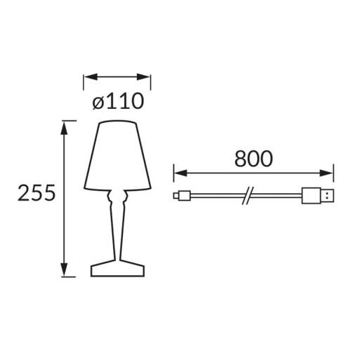 Lampka stołowa DABI LED 0,7W WW i CW 59lm przezroczysta IP20 ściemnialna STRÜHM wymiary