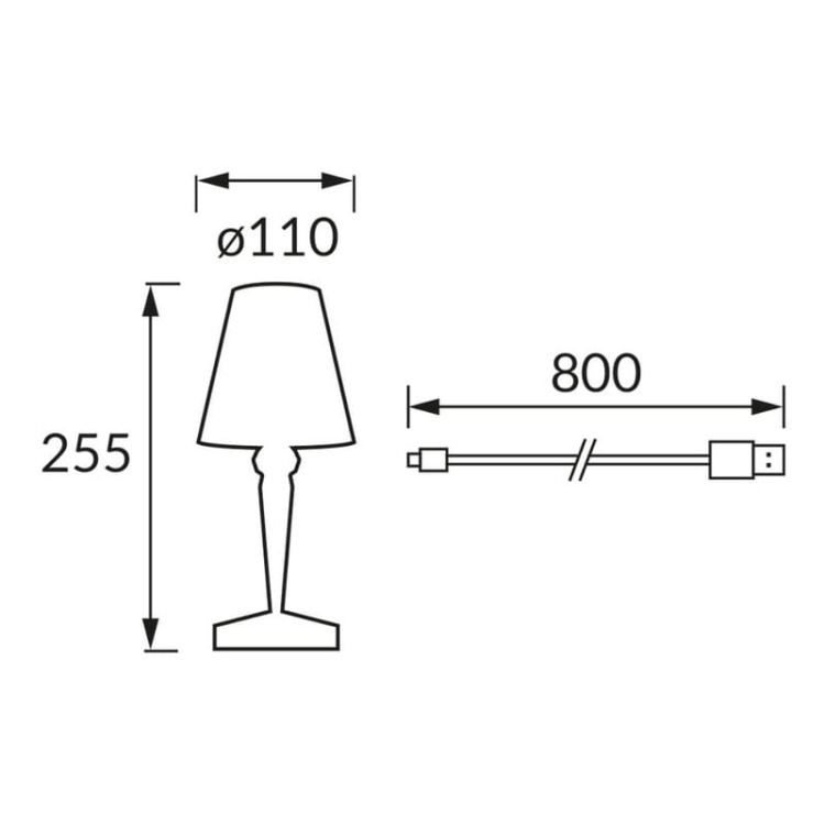 Lampka stołowa DABI LED 0,7W WW i CW 59lm przezroczysta IP20 ściemnialna STRÜHM wymiary