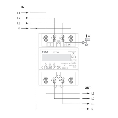 Licznik zużycia energii elektrycznej 3-fazowy WZE-3 F&F schemat.jpg