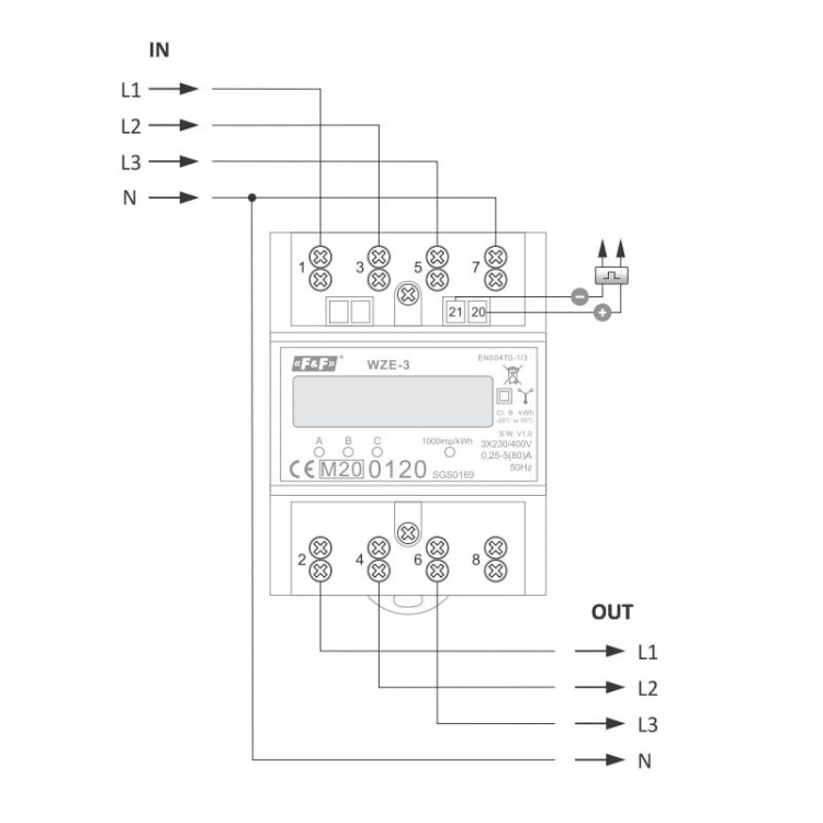 Licznik zużycia energii elektrycznej 3-fazowy WZE-3 F&F schemat.jpg