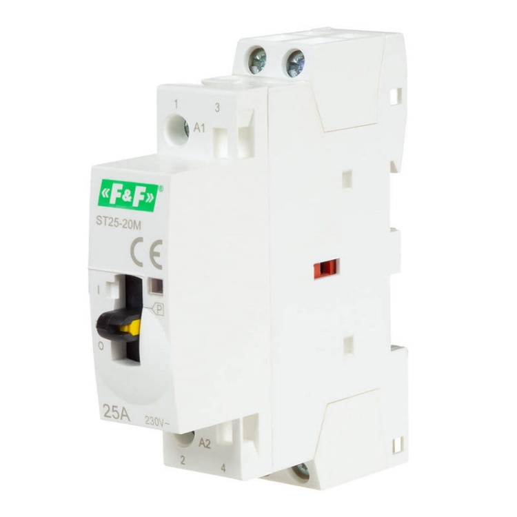 Stycznik modułowy z manipulatorem 25A styki 2NO 230V ST25-20-M F&F bok.jpg