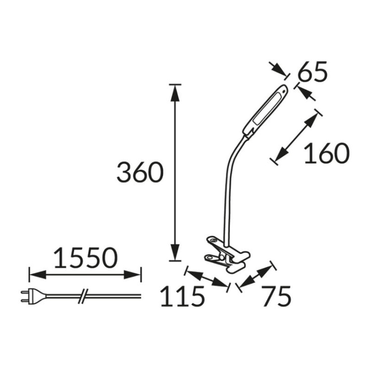 Lampka biurkowa DORI CLIP 5W 4200K 400lm IP20 pomarańczowa STRÜHM wymiary.jpg