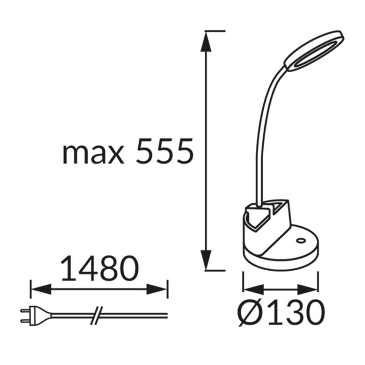 Lampka biurkowa LABOR 8W 3900K 520lm IP20 biała STRÜHM wymiary.jpg