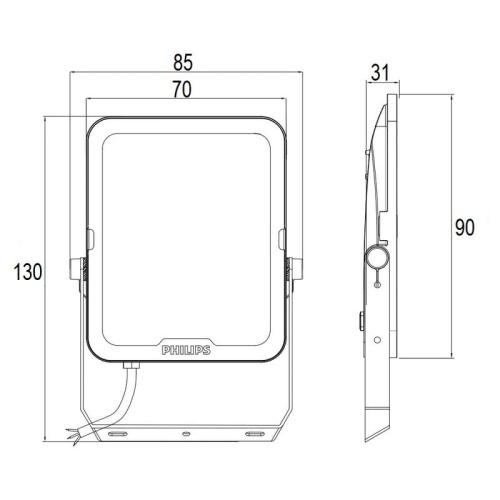 Naświetlacz LED PHILIPS Ledinaire All-in 10W1200lm BVP167 IP65 LED12 DOB SWB wymiary