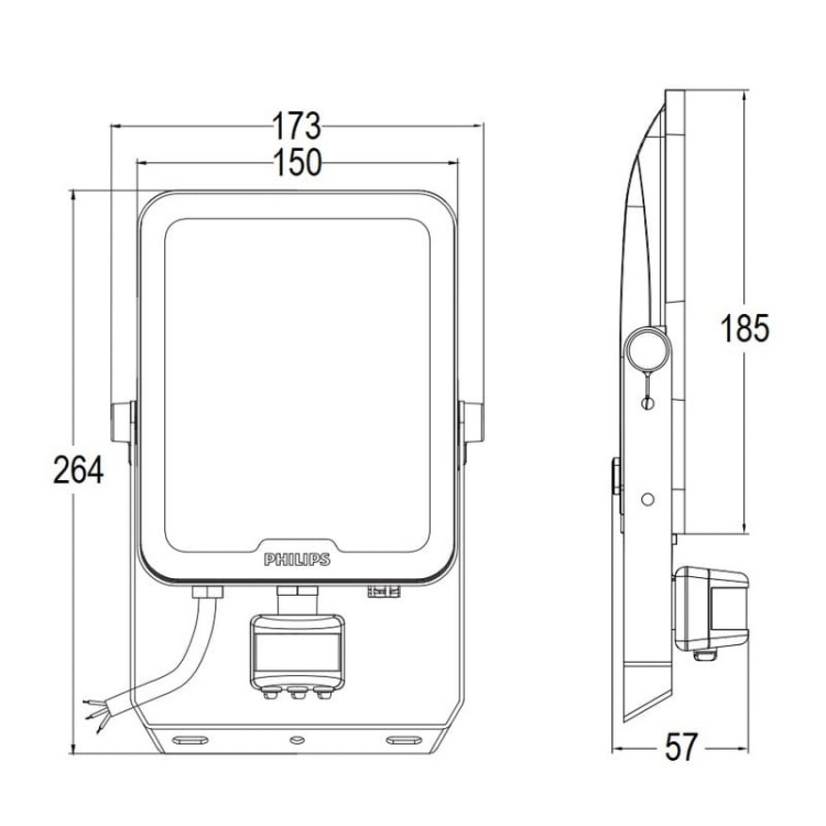 Naświetlacz LED Philips Ledinaire All-in Floodlight BVP167 50W 3000/4000/6500K 5500–6000lm czujnik ruchu IP65 IK07 wymiary – Philips