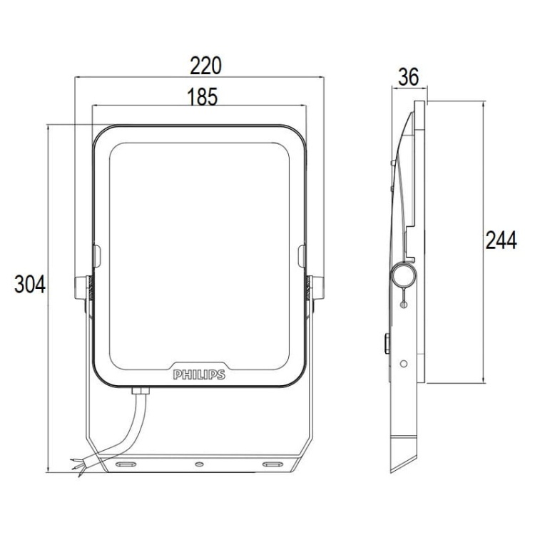 Naświetlacz LED Philips Ledinaire All-in Floodlight BVP169 90W 3000/4000/6500K 10000–10500lm asymetryczny IP65 IK08 wymiary – Philips