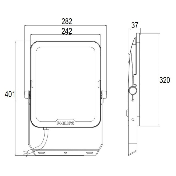 Naświetlacz LED Philips Ledinaire All-in Floodlight BVP169 150W 3000/4000/6500K 16500–18000lm symetryczny IP65 IK08 wymiary – Philips
