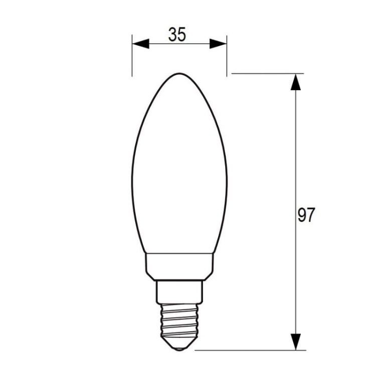 Żarówka świeczka LED CorePro LEDcandle ND 4.3-40W E14 827 B35 CLG 470lm 2700K PHILIPS wymiary.jpg