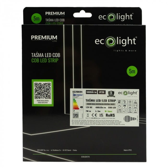 Taśma LED COB biała neutralna 12V 35W 2400 IP20 5mm 5m Ecolight EC20694 pudełko.jpg