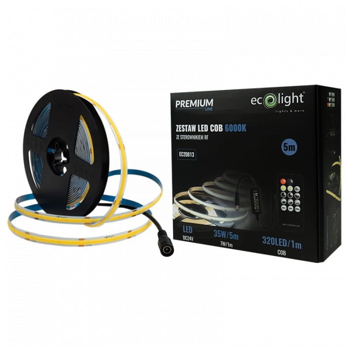 Zestaw taśma LED COB 6000K 5m 35W 24V ze sterownikiem RF IP20 Ecolight EC20813 montaż.jpg