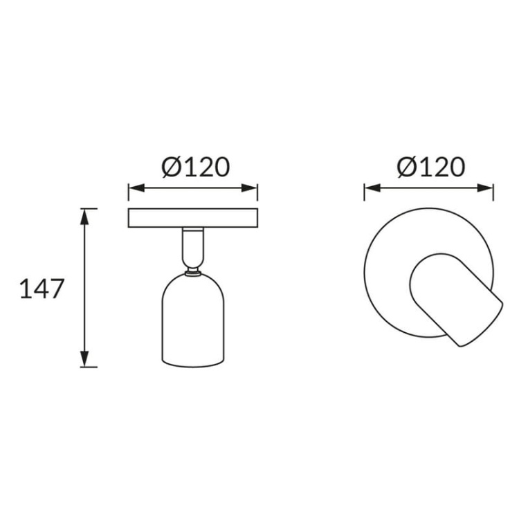 Spot 1-punktowy BOGNA GU10 20W czarny STRÜHM wymiary.jpg