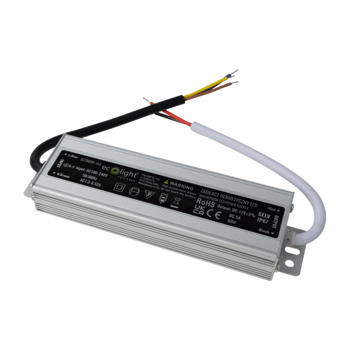 Zasilacz hermetyczny do LED 12VDC 60W IP67 EC79609 Ecolight