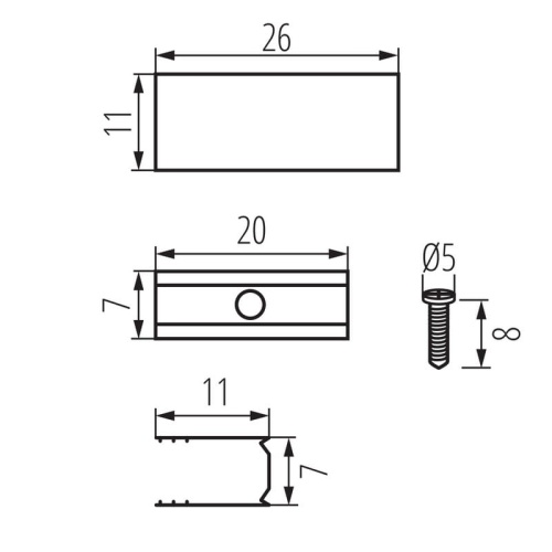Klips montażowy NEON RGB MOUNTING CLIP 20 sztuk Kanlux 38401 wymiary.jpg