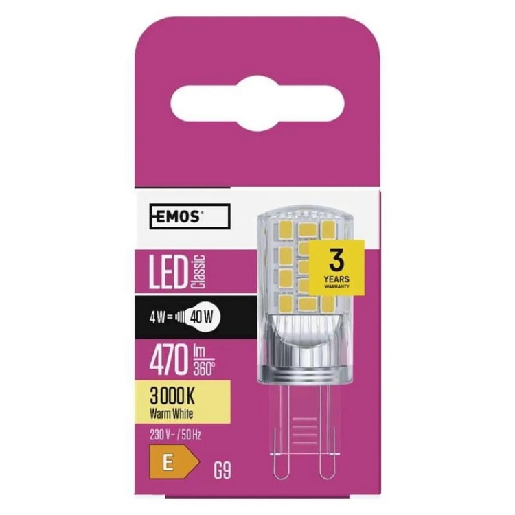Żarówka LED G9 Classic JC 4W=40W 470lm 2000K ciepła biel EMOS ZQ9544 front.jpg