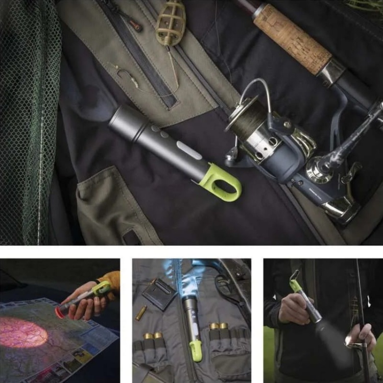 Latarka ładowalna LED 600lm 1200mAh metalowa IP44 szaro-zielona Emos P3118 aranżacja wędkowanie.jpg