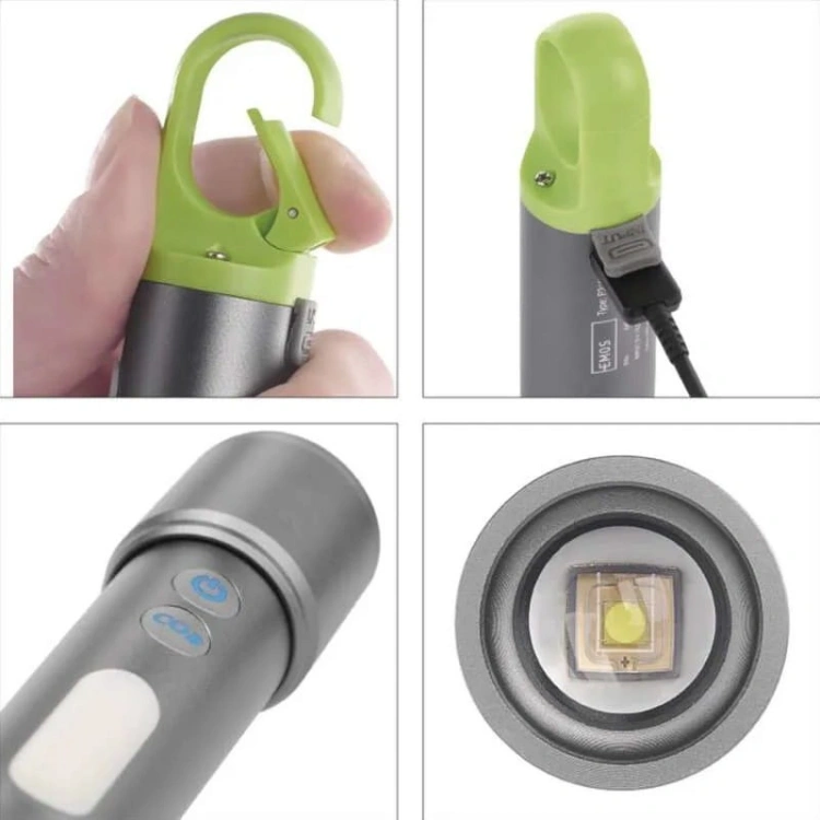 Latarka ładowalna LED 600lm 1200mAh metalowa IP44 szaro-zielona Emos P3118 zdjęcia.jpg