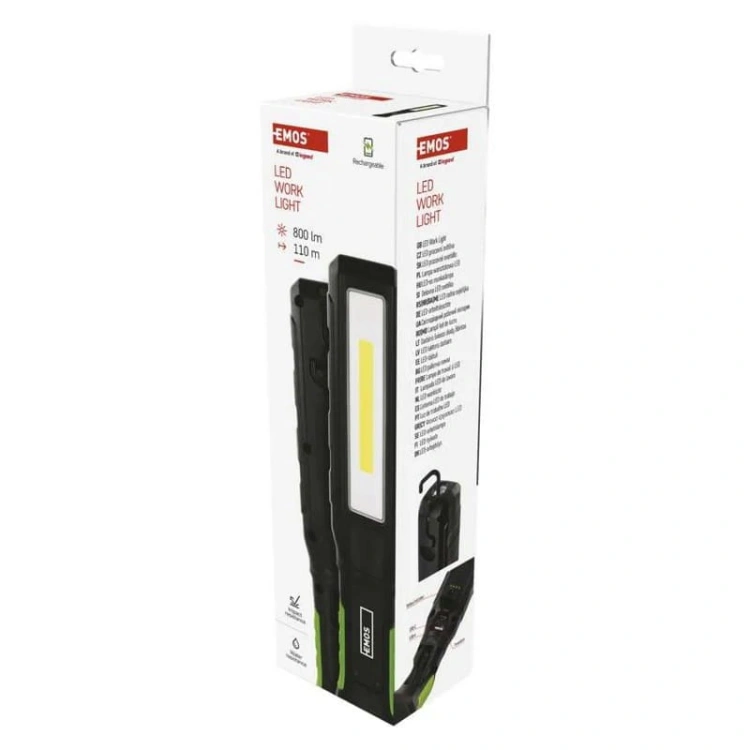 Lampa warsztatowa COB LED+SMD LED 800lm 2000mAh ładowalna IP54 Emos P4544 opakowanie bok.jpg