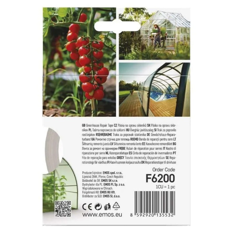 Naprawcza taśma klejąca do poliwęglanu i szkła 25m x 50mm przezroczysta Emos F6200 opakowanie tył.jpg
