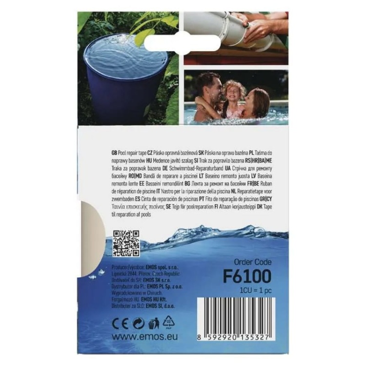 Taśma naprawcza samoprzylepna do basenów 1m x 100mm przezroczysta Emos F6100 opakowanie tył.jpg