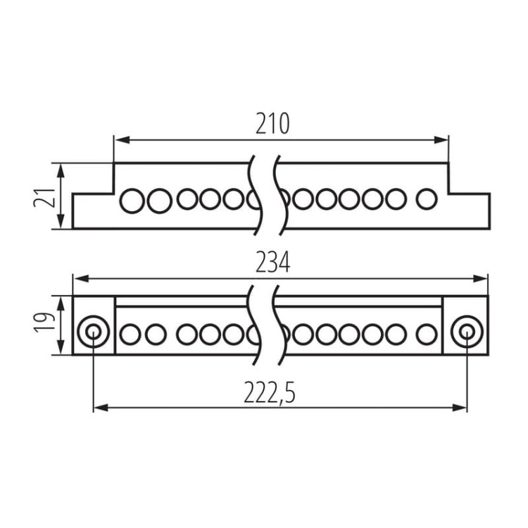 Blok rozdzielczy KP-TB 26 otworów do rozdzielnic serii KP-DB niebieski Kanlux 32632 wymiary