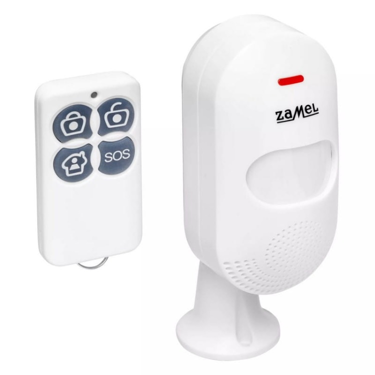 Mini alarm ZAM-400 z wbudowaną syreną sterowany pilotem Zamel zestaw.jpg