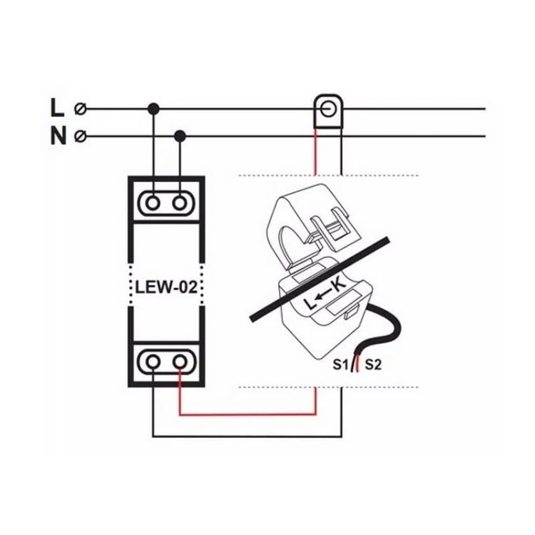 Monitor energii elektrycznej 1-fazowy 100A WiFi Zamel LEW-02 schemat.jpg