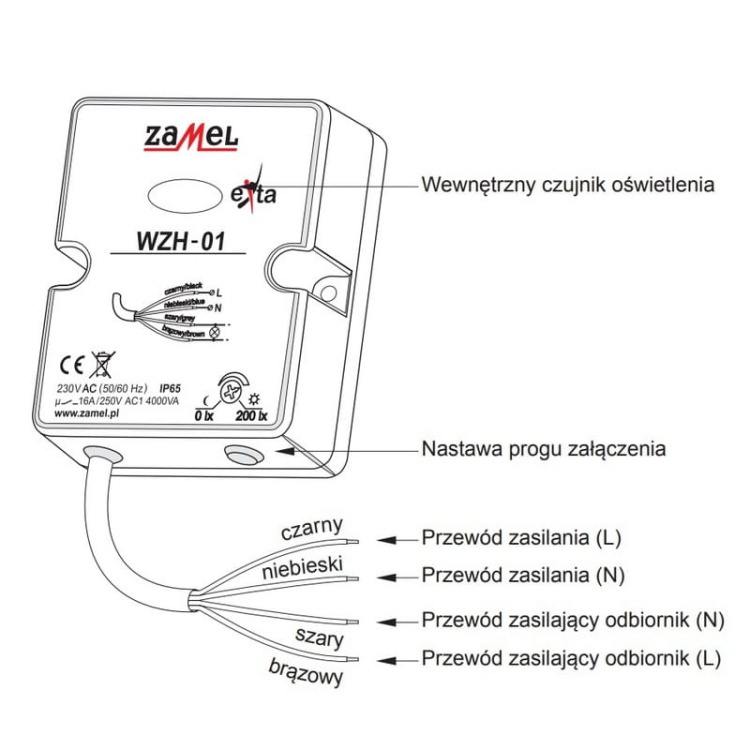 Wyłącznik zmierzchowy natynkowy z sondą 230V IP65 Zamel WZH-01 opis.jpg