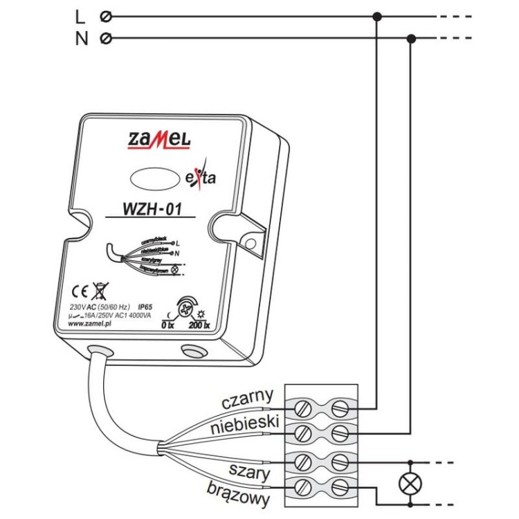 Wyłącznik zmierzchowy natynkowy z sondą 230V IP65 Zamel WZH-01 schemat.jpg