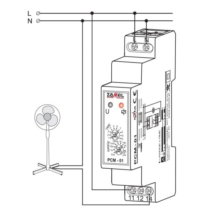 Przekaźnik czasowy 230V AC Zamel PCM-01 schemat podłączenia.jpg